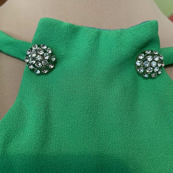 60s Vintage Mod Neon Green Crepe Sleeveless A-Line Mini Dress with Rhinestones S - Picture 6 of 10